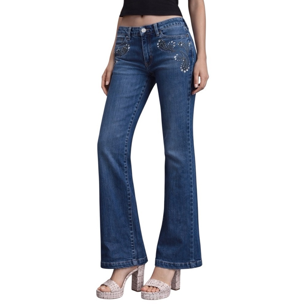 Y2K Kenar Bootcut Jeans | Rhinestone Stud Bling Denim | 34” Inseam | Sz 8